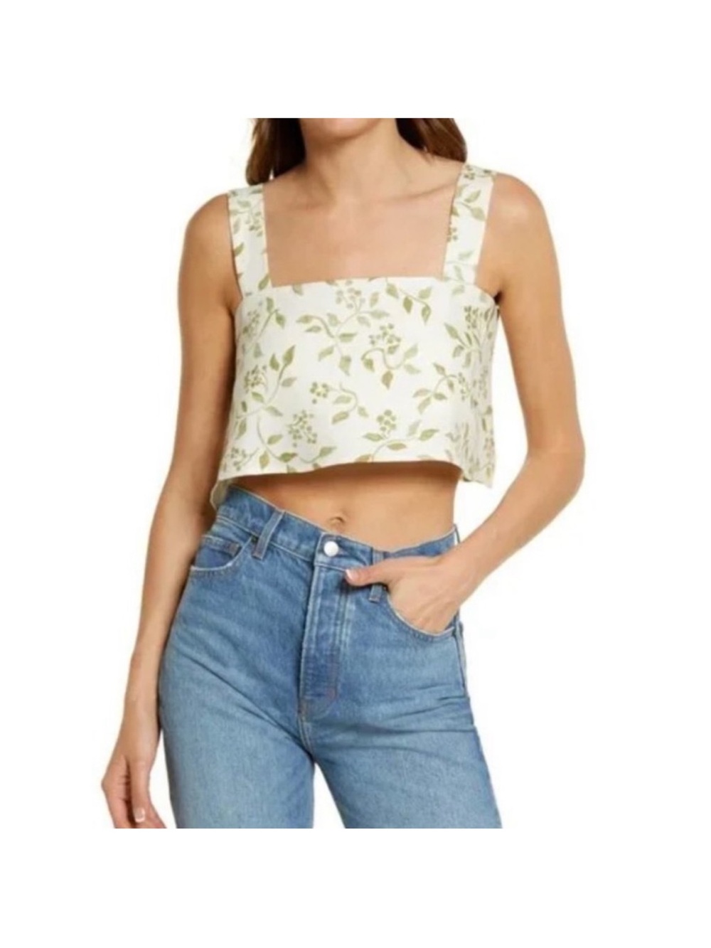 Reformation Blanka Cypress Linen Crop Top Sz M